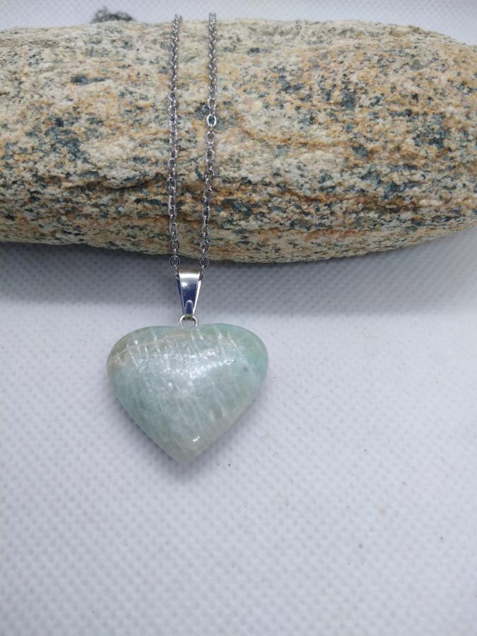 Dije Corazón Amazonita con Cadena de Acero Fina
