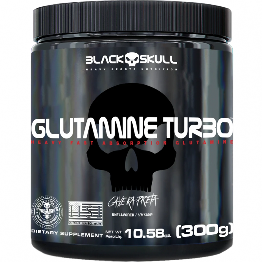 Glutamina Pura 300g Caveira Preta - Black Skull