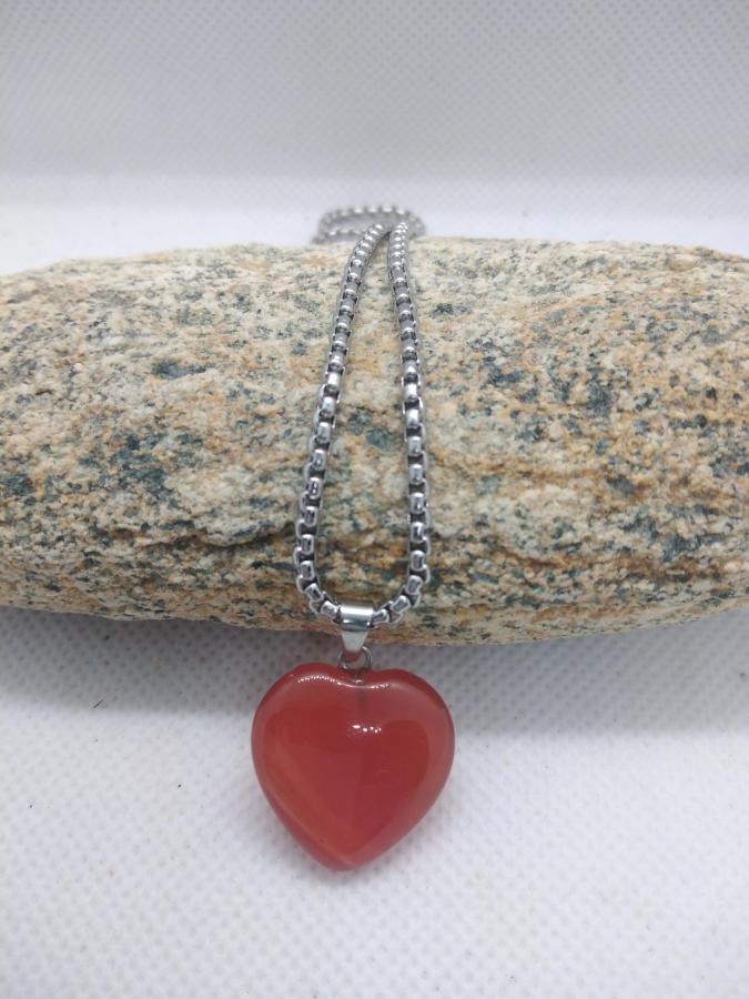 Dije Corazón Cornalina con Cadena Gruesa Acero