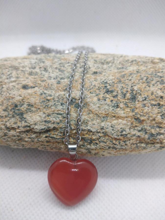 Dije Corazón Cornalina con Cadena Fina Acero