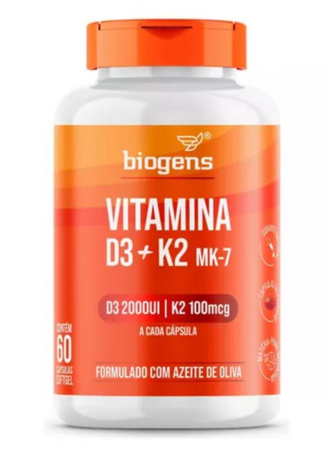 Vitamina d3 2000ui + K2 Mk7 100mg 60 cápsulas Biogens 