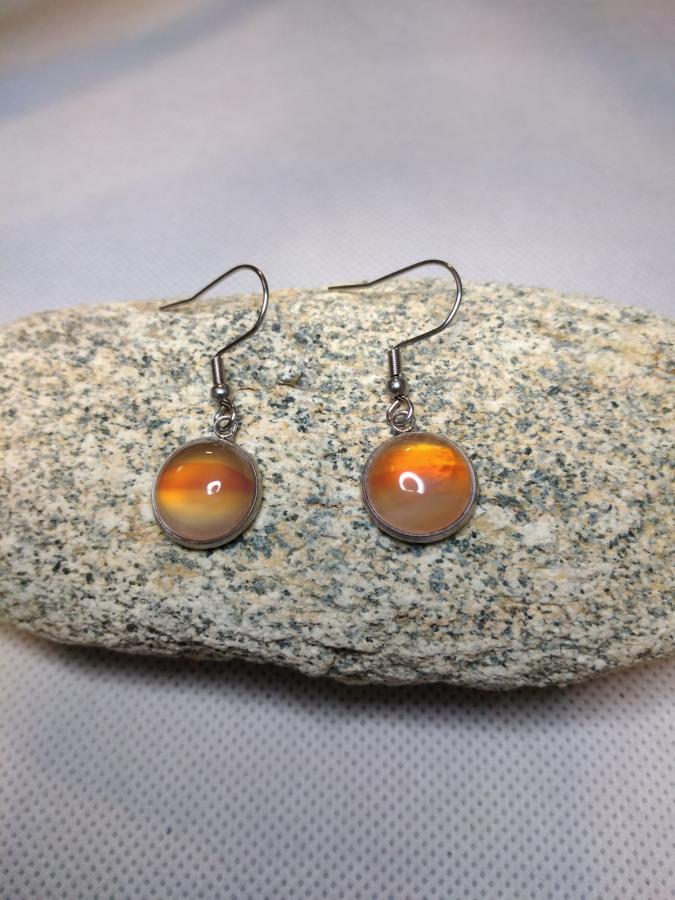 Caravanas Medallita Colgante Cornalina en Acero