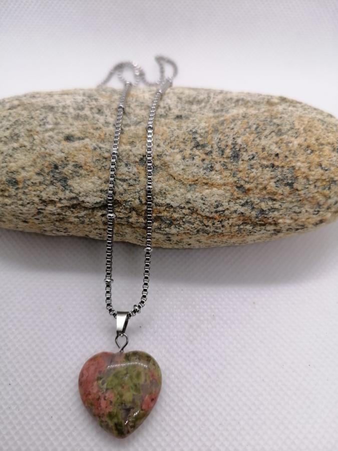 Dije Corazón Unakita con Cadena Gruesa Acero