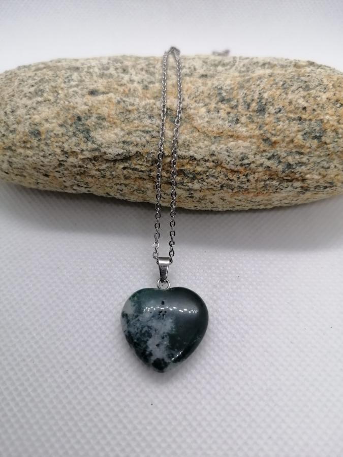 Dije Corazón Ágata India con Cadena Fina de Acero