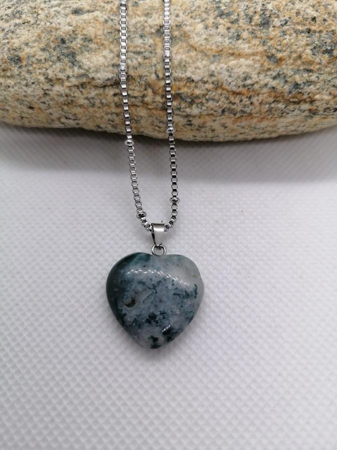 Dije Corazón Ágata India con Cadena Gruesa de Acero