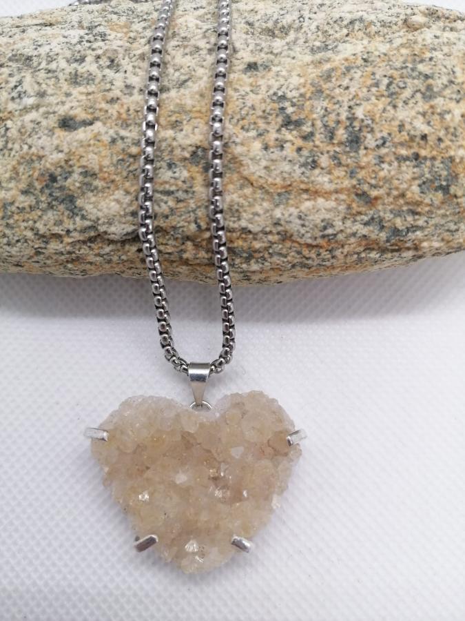 Dije Drusa Citrino con Cadena Gruesa de Acero