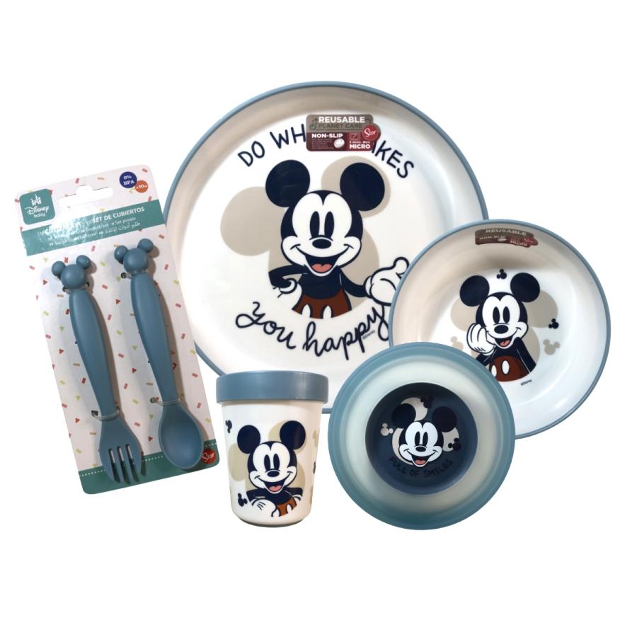 Set Platos Vaso Cubiertos Mickey Bebés Niños Infantil