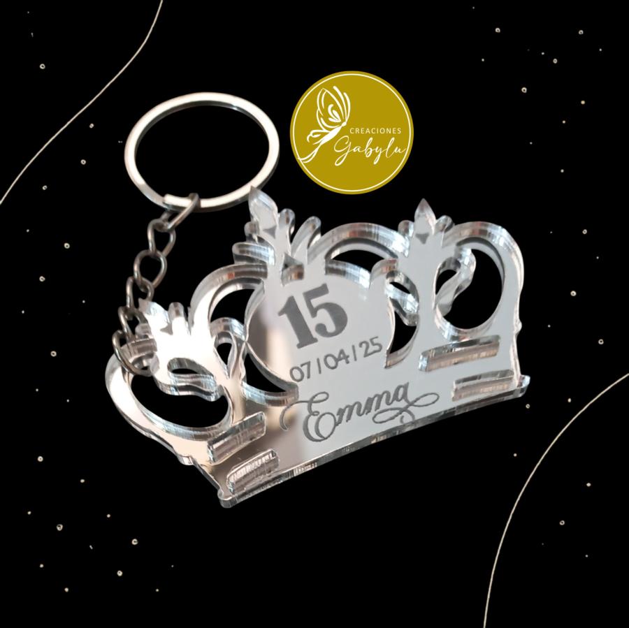 Souvenir Llavero Corona Acrílico Espejo 15 Años 1 Año