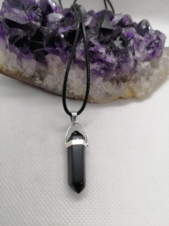 Dije Hexágono Obsidiana Cordón Negro