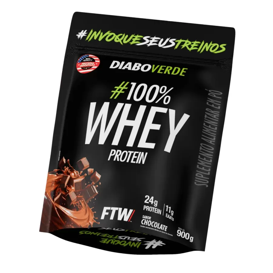 Whey Protein 100% Puro Diabo Verde 900g Sache Chocolate